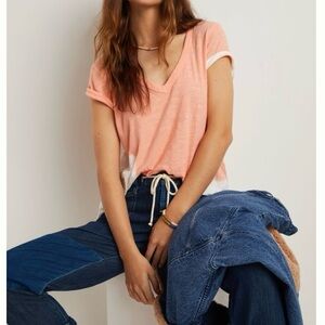 Anthropologie Left Of Center Ombre Dip Dyed Tee Coral/White XS